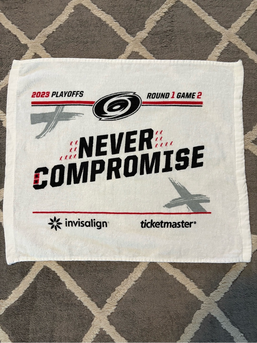 Carolina Hurricanes “Never Compromise” Playoffs Rally Towel - Round 1, Game 2